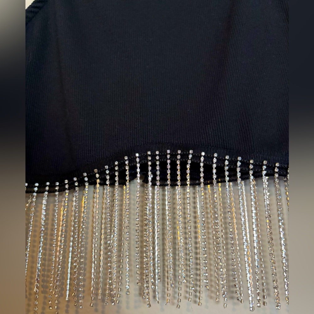 Windsor Black Sleeveless Tank Top with Silver Fringe size XS - Picture 5 of 6